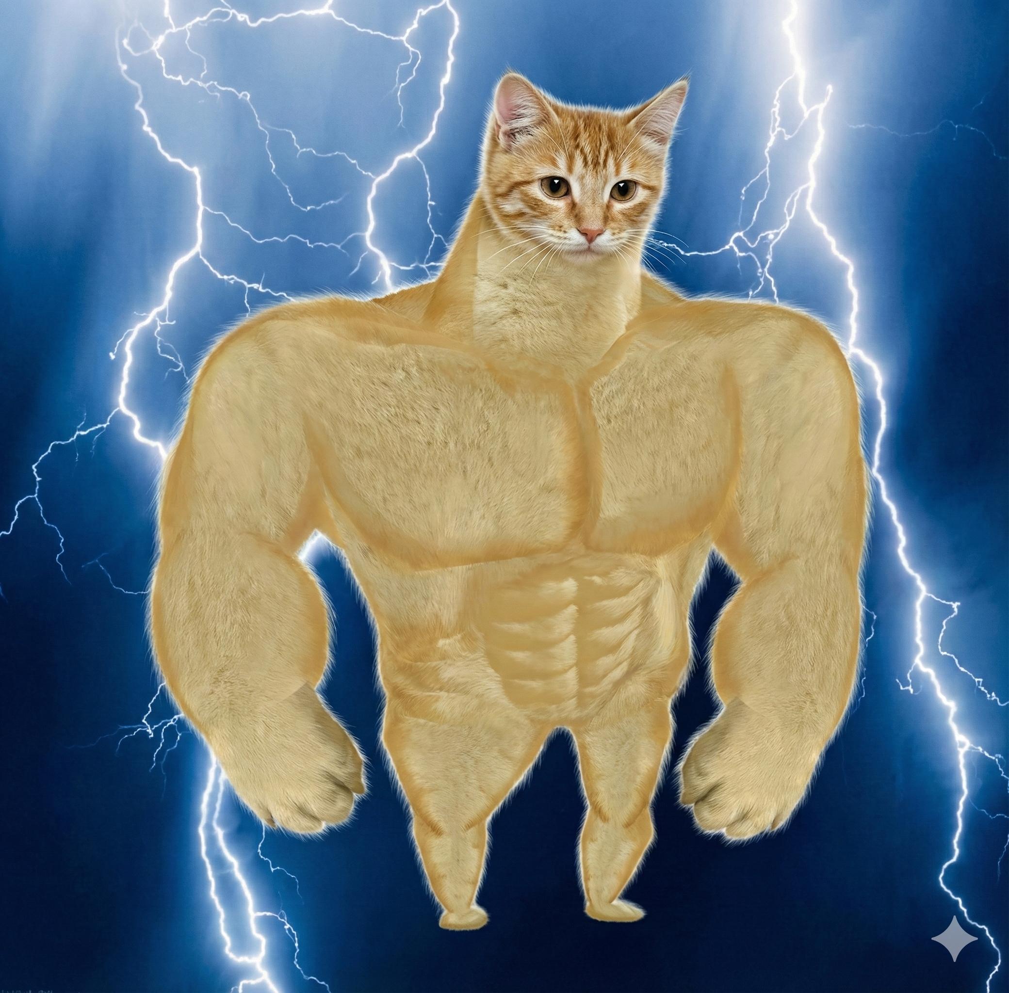 Epic muscular cat with lightning